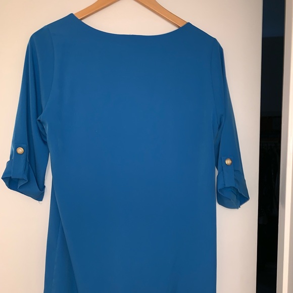 Blue silk like material shift dress - Picture 2 of 5